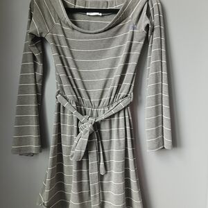 Emory Park Charcoal Striped Long Sleeve Dress